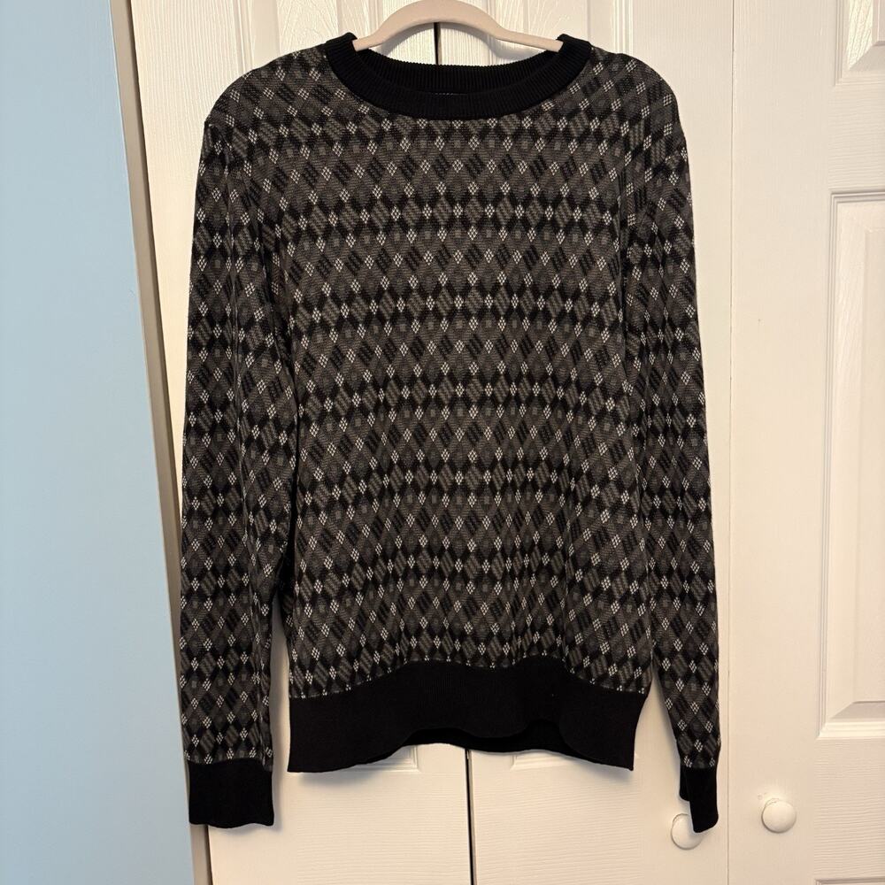 Ben Sherman Argyle Crew Neck Sweater Mens Large Diamond Knit Cotton Blend